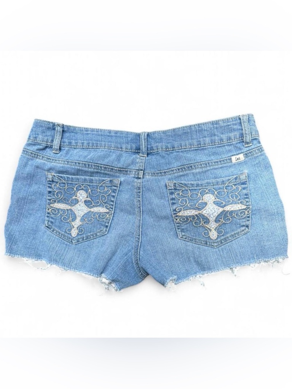 y2k low rise denim shorts embroidered cross grunge mcbling fairycore Women’s 11